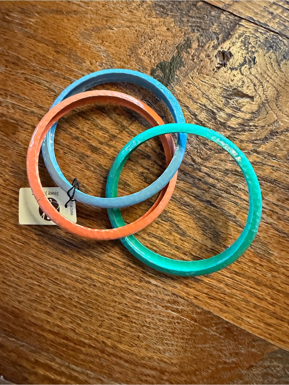 Three-Piece Resin Bangle Set - Coral, Teal, Aqua